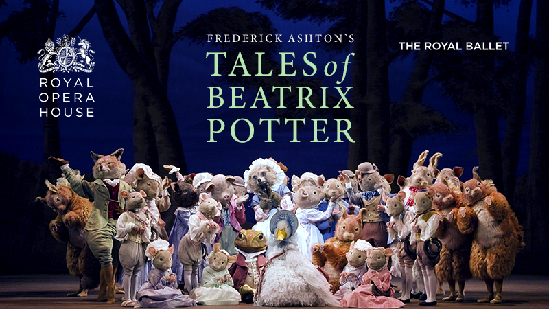 Ballet Dancers dressed as characters from Beatrix Potter stories pose on stage at the Royal Ballet