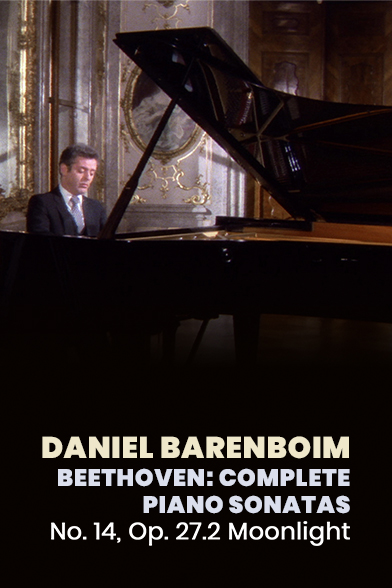 Daniel Barenboim sits at a grand piano playing moonlight sonata